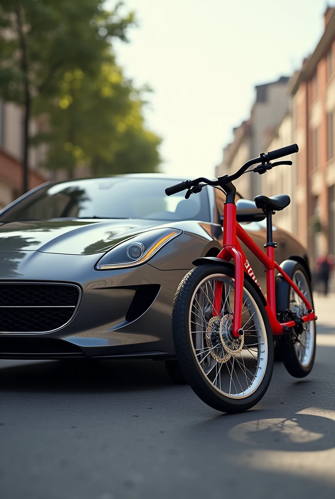 Car with red bike