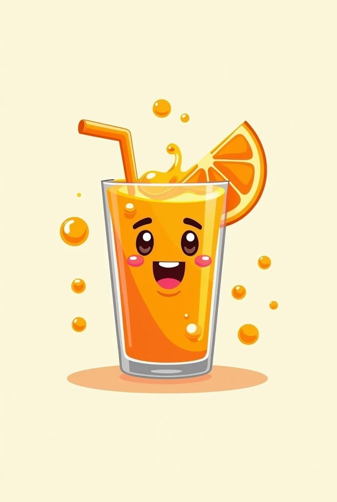 Make me a cartoon logo for my "Orange" juice on glass
