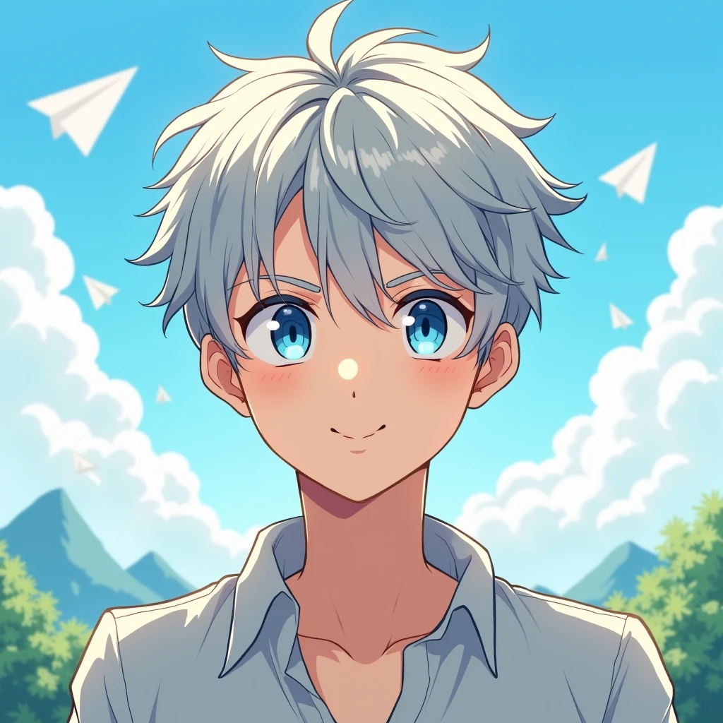 This temperament male anime avatar,The protagonist is a cool young man,Also a male god。He has short, neat, slightly curly hair.,Hair color is fashionable silver gray,He's wearing a shirt and his eyes are bright,Eye color is deep blue,As if he could see into people's hearts,The look in his eyes reveals firmness and confidence。。Thick and strong eyebrows,Together with his eyes, they make up his handsome face。
The face shape is clearly defined,Smooth lines,The chin is slightly raised,Demonstrating an unyielding。Straight nose,The nasal wings are moderate,Adds a bit of three-dimensionality to the whole face。The corners of the mouth slightly raised,Draw a charming smile,As if ready to share his joy and enthusiasm with the world。
Background,You can choose a simple and bright color as the background,Such as fresh blue or warm,To highlight the handsomeness and vitality of the protagonist。You can also add some elements that match the theme.,Like floating clouds、Flying paper airplanes or mountains in the distance,Add a lively and interesting touch to the entire avatar。