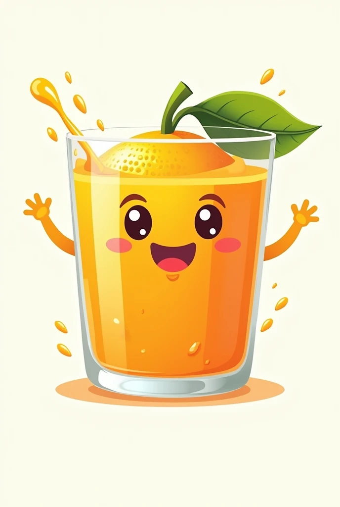 Make me a cartoon logo for my "Orange" juice on glass