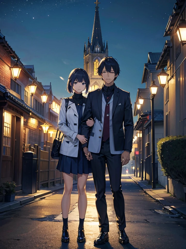 月nightに輝く、cathedral、night、2Men and women
