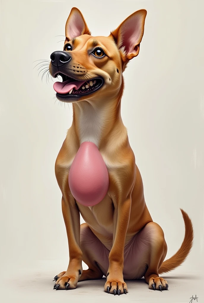 Rottweiler, anthro, male, canine teeth, sheath, balls, canine penis, large penis, erection, leaking precum, digitigrade, large eyes, realistic eyes, fur, standing, (by Blotch)