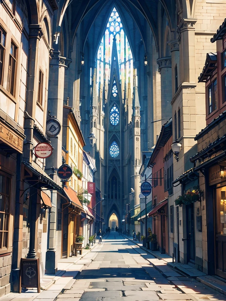 cathedral、Medieval streetscape,Wide Road