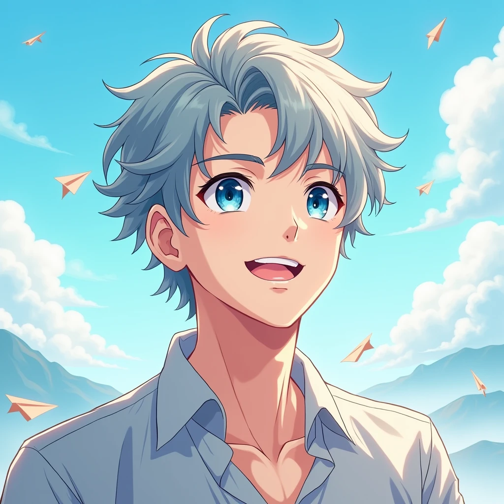 
This temperament male anime avatar，The protagonist is a cool young man，Also a male god。He has short, neat, slightly curly hair.，Hair color is fashionable silver gray，He&#39;s wearing a shirt and his eyes are bright，Eye color is deep blue，As if he could see into people&#39;s hearts，The look in his eyes reveals firmness and confidence。。Thick and strong eyebrows，Together with his eyes, they make up his handsome face。

The face shape is clearly defined，Smooth lines，The chin is slightly raised，Demonstrating an unyielding。Straight nose，The nasal wings are moderate，Adds a bit of three-dimensionality to the whole face。The corners of the mouth slightly raised，Draw a charming smile，As if ready to share his joy and enthusiasm with the world。




Background，You can choose a simple and bright color as the background，Such as fresh blue or warm，To highlight the handsomeness and vitality of the protagonist。You can also add some elements that match the theme.，Like floating clouds、Flying paper airplanes or mountains in the distance，Add a lively and interesting touch to the entire avatar。