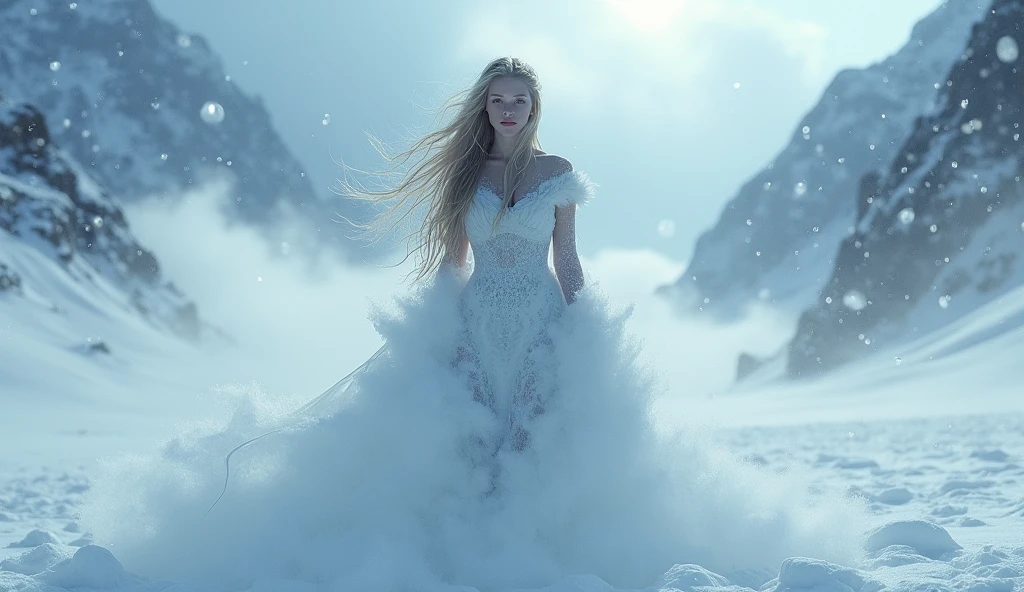 pintura do retrato de 1girl, Galadriel, Onze, blonde hair, olhos azuis, vestido branco, pele detalhada, fantasia, snowy nordic forest, estilo modelshoot, (CG extremamente detalhado), foto de belas obras de arte, (Antonio Moro), (Jeremy Mann), High detail, foco nítido, Dramatic, oil painting, Realistic
