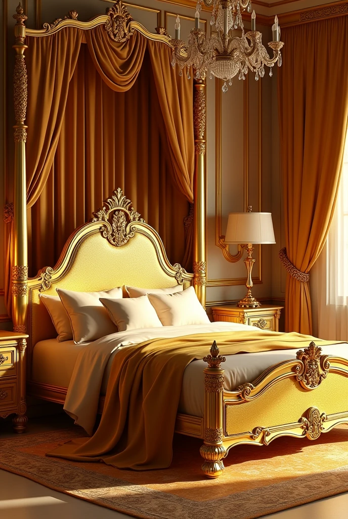 Create a photo of an bed out of gold