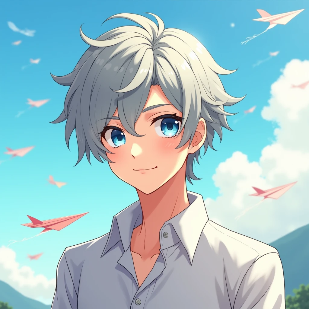 
This temperament male anime avatar，The protagonist is a cool young man，Also a male god。He has short, neat, slightly curly hair.，Hair color is fashionable silver gray，He&#39;s wearing a shirt and his eyes are bright，Eye color is deep blue，As if he could see into people&#39;s hearts，The look in his eyes reveals firmness and confidence。。Thick and strong eyebrows，Together with his eyes, they make up his handsome face。

The face shape is clearly defined，Smooth lines，The chin is slightly raised，Demonstrating an unyielding。Straight nose，The nasal wings are moderate，Adds a bit of three-dimensionality to the whole face。The corners of the mouth slightly raised，Draw a charming smile，As if ready to share his joy and enthusiasm with the world。




Background，You can choose a simple and bright color as the background，Such as fresh blue or warm，To highlight the handsomeness and vitality of the protagonist。You can also add some elements that match the theme.，Like floating clouds、Flying paper airplanes or mountains in the distance，Add a lively and interesting touch to the entire avatar。