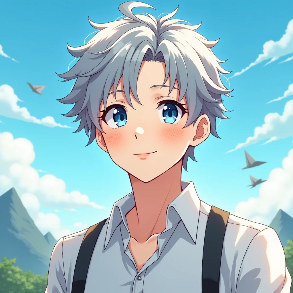 
This temperament male anime avatar，The protagonist is a cool young man，Also a male god。He has short, neat, slightly curly hair.，Hair color is fashionable silver gray，He&#39;s wearing a shirt and his eyes are bright，Eye color is deep blue，As if he could see into people&#39;s hearts，The look in his eyes reveals firmness and confidence。。Thick and strong eyebrows，Together with his eyes, they make up his handsome face。

The face shape is clearly defined，Smooth lines，The chin is slightly raised，Demonstrating an unyielding。Straight nose，The nasal wings are moderate，Adds a bit of three-dimensionality to the whole face。The corners of the mouth slightly raised，Draw a charming smile，As if ready to share his joy and enthusiasm with the world。




Background，You can choose a simple and bright color as the background，Such as fresh blue or warm，To highlight the handsomeness and vitality of the protagonist。You can also add some elements that match the theme.，Like floating clouds、Flying paper airplanes or mountains in the distance，Add a lively and interesting touch to the entire avatar。