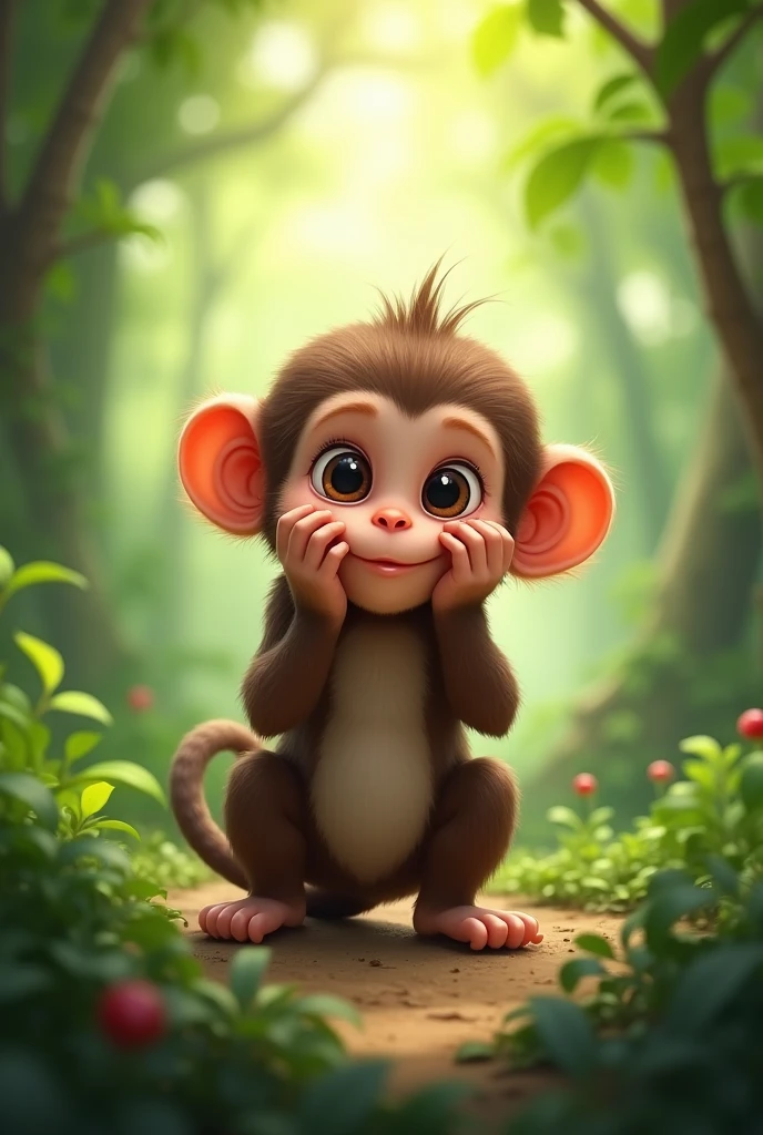  a baby monkey is hiding her  eyes with her hands