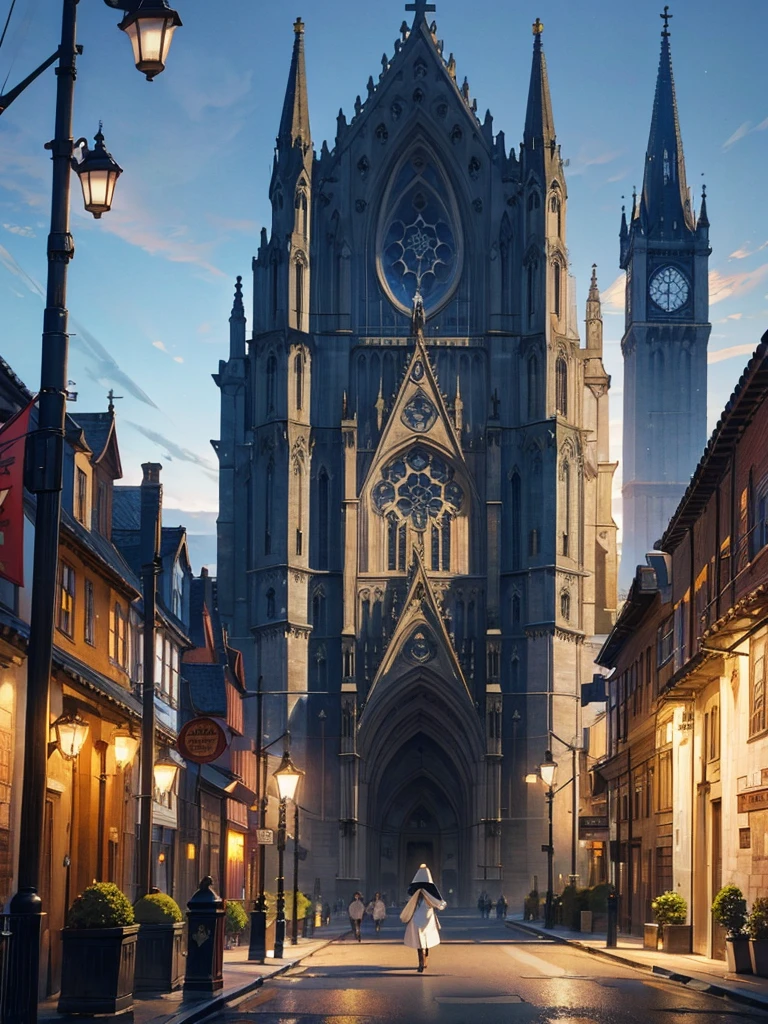 huge cathedral、Medieval streetscape,Wide Road、The sound of the bell rings out