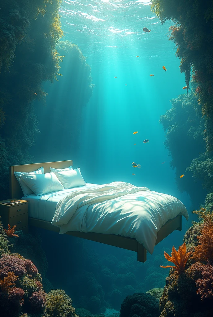 Create an bed underwater without people