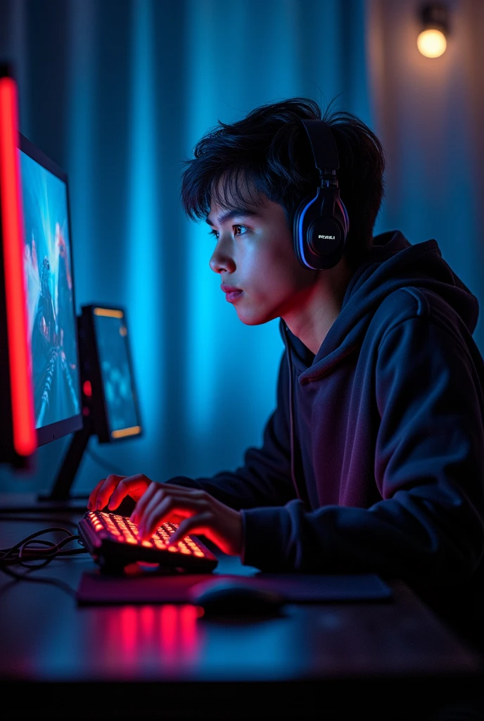 Create a image of a gamer playing ge 