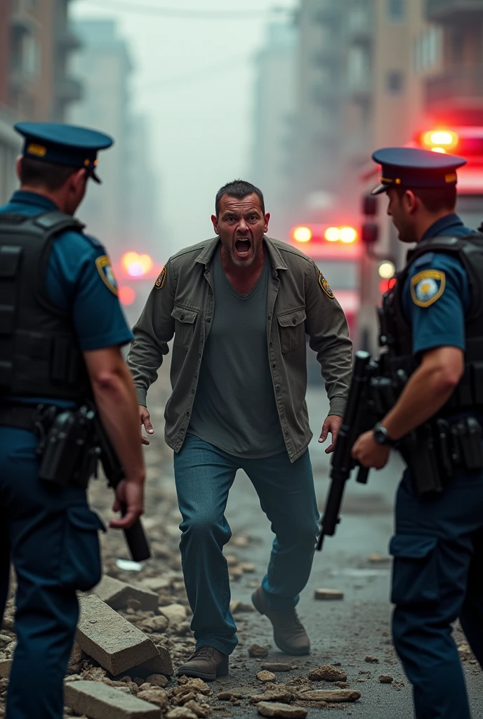 Man negotiating with police officers
