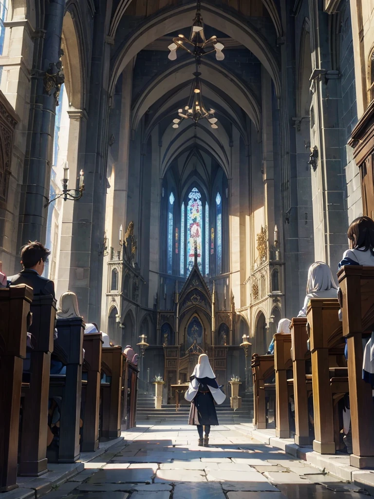 huge cathedral、Medieval streetscape,Wide Road、The sound of the bell rings out、worship