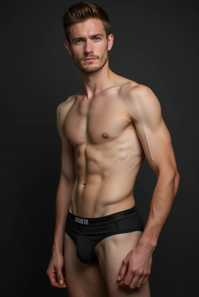 Henry Calvin completely naked with his penis erect and completely visible