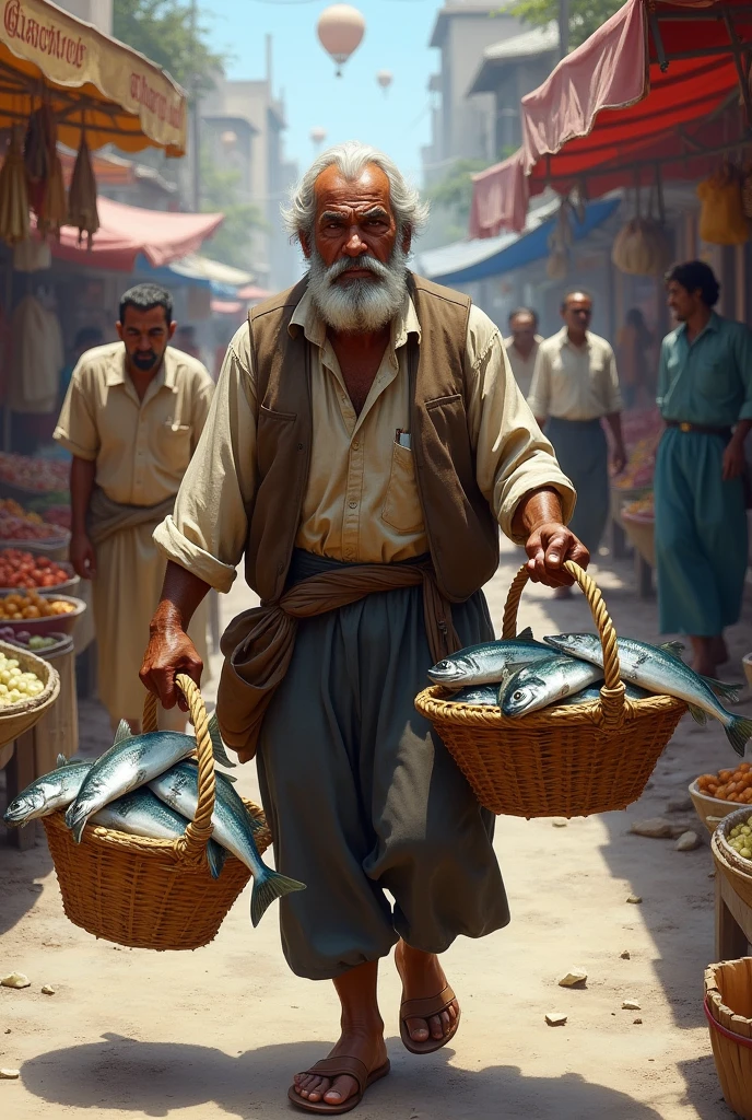 Poorman bring fish to sale in market