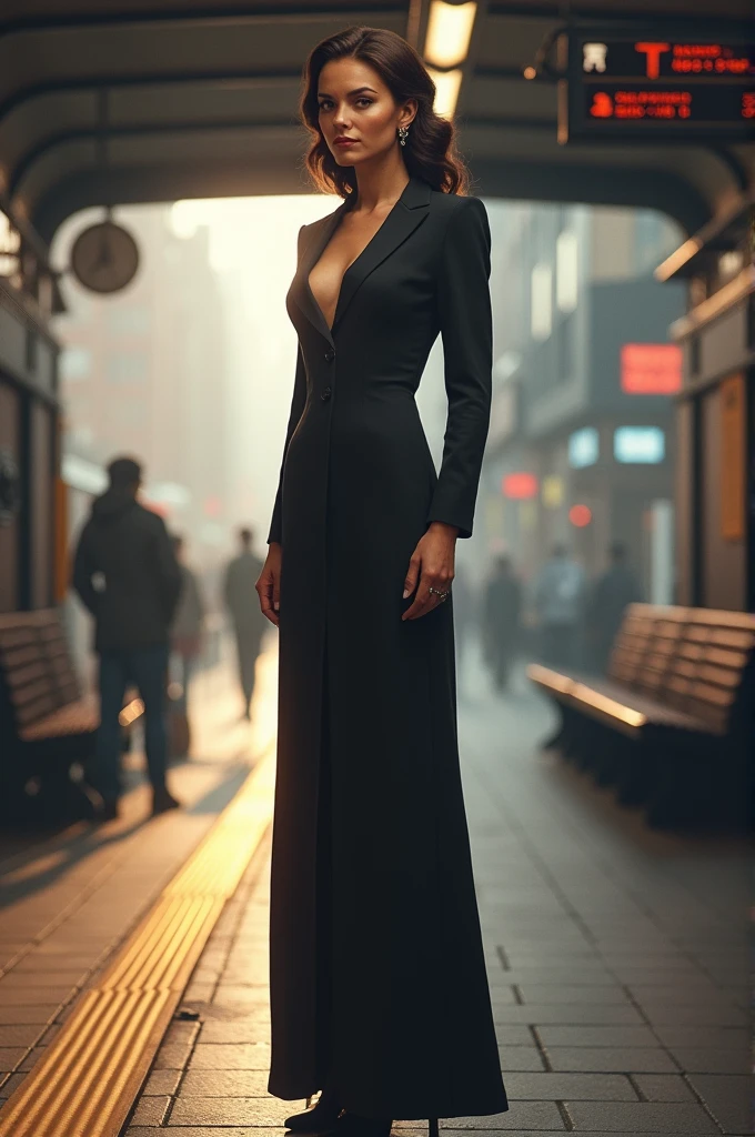 Une très belle femme pulpeuse avec une belle silhouette dans la rue avec de la prestance un chapeau sur la tête