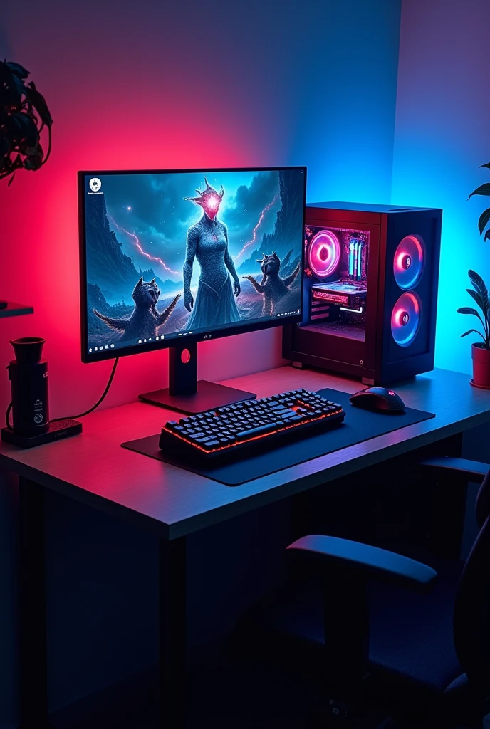 2048 x 1152 ratio gaming satup with rgb back lightning