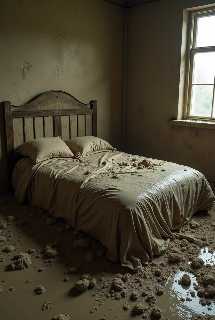 Create an bed covered in mud