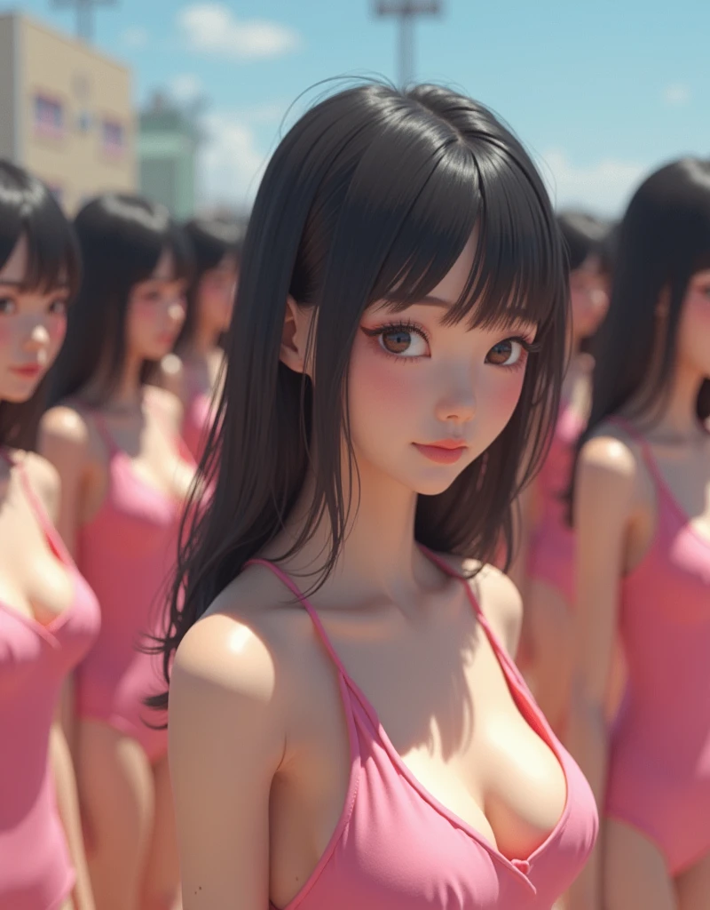 (((((Japanese Clone-girls=Myself))))), (((Super Best masterpiece Clone-girls Raw Photography Art))), (((16K, Highest quality, Ultra-high resolution, RAW Photos))), (((It's so unrealistic., With unparalleled depiction, With an unfathomable sight, An unprecedented and shocking worldview, Clone-girls: In a world of mass reproduction, Ultra-realistic))), (((Japanese Girls, Sasaki Nozomi, 28yo, Small face, Thick black hair, Medium to long hair, Dark Eyes, Mature face, Cute Smile, Smiling face, A gentle gaze, (((Very happy laughter)))))), (((Very beautiful detailed girls, Accurate body structure, Accurate body movements, Very detailed body, (((Super big breasts, Large bulge of ample breasts)))))), (((Pink swimsuit, Cleavage Emphasis, Emphasise the fullness of your breasts))), ((((((((Very detailed, Myself cloning, Depiction of splitting oneself, 1Myself girl→1,000,000,000,000,000,000,000,000,000,000Myself cloning girls)))))))), (((((((Myself clone-girlsから, Myself keeps multiplying, (Very detailed and intricate, To the exact, Flawless, (((In the same female body,With the same face, With the same hairstyle, In the same clothes, At the same height, 同じSuper big breastsである))), In a detailed depiction), 1,000,000,000,000,000,000,000,000,000,000 people))))))), (((((Myself girls only))))), (((((1,000,000,000,000,000,000,000,000,000,000Myself girls))))), (((((Very detailed depiction, Multiple or more Myselves, Physical contact, Pleasant conversation, Holding hands, Hug, walk, Turn around, Shift your gaze))))), (((Very detailed, Extremely crowded, Body-to-body contact with no gaps))), (Bright and soft light), (((((Clear and accurate perspective depiction, super wide view, Ultra-wide field of view, Focus on the average value of the image))))), A crowd of Myself filling up the horizon, A view of a huge crowd of Myselves, from the top of the mountain to the horizon