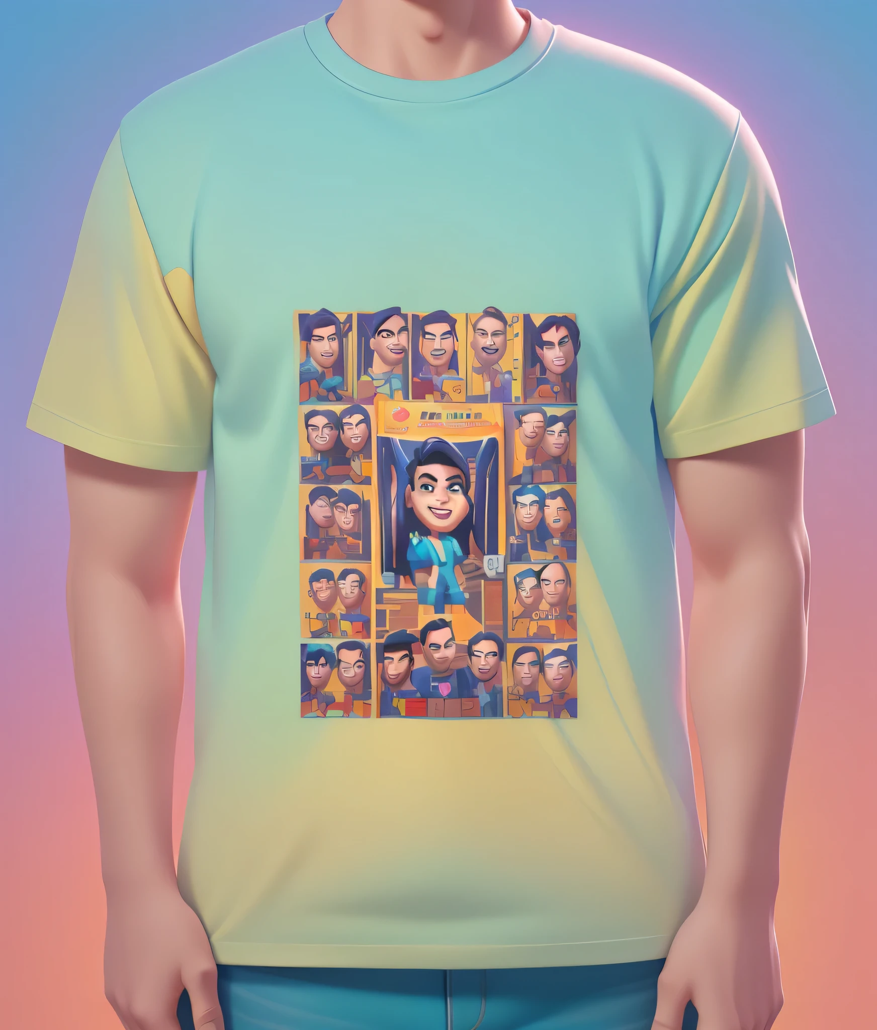 T-shirt screen printing design, t-shirts with cartoon comic book style pictures, nice and attractive design, digital cartoon painting art, 8 k cartoon illustration, professional illustration, 3D render, 3D Cartoon, big head, cartoonish look, high resolution, super detail, soft lighting