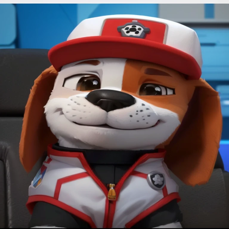 a close up of a dog wearing a hat and jacket, paw patrol, name of the character is chad, rubble!!, dog in a space suite, wearing a red captain's uniform, animated series, official art, paw pov, al pup video game cutscene, brave police j decker face, ultra, animation character, nick wilde, smokey, a portrait of the character