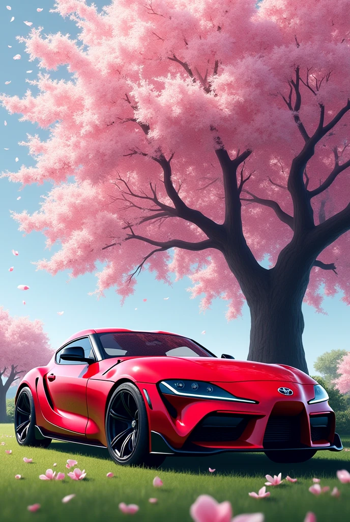A red supra with sakura tree