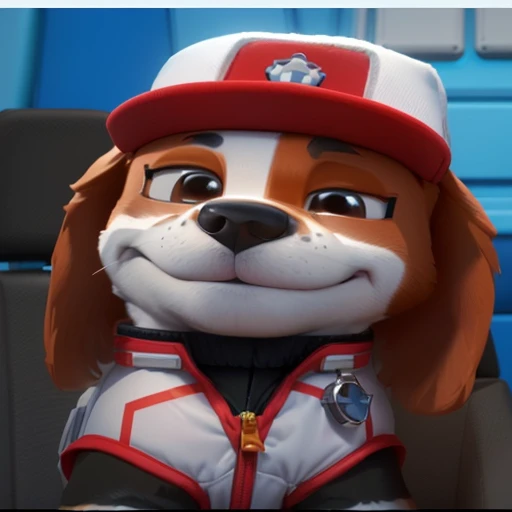 a close up of a dog wearing a hat and jacket, paw patrol, name of the character is chad, rubble!!, dog in a space suite, wearing a red captain's uniform, animated series, official art, paw pov, al pup video game cutscene, brave police j decker face, ultra, animation character, nick wilde, smokey, a portrait of the character