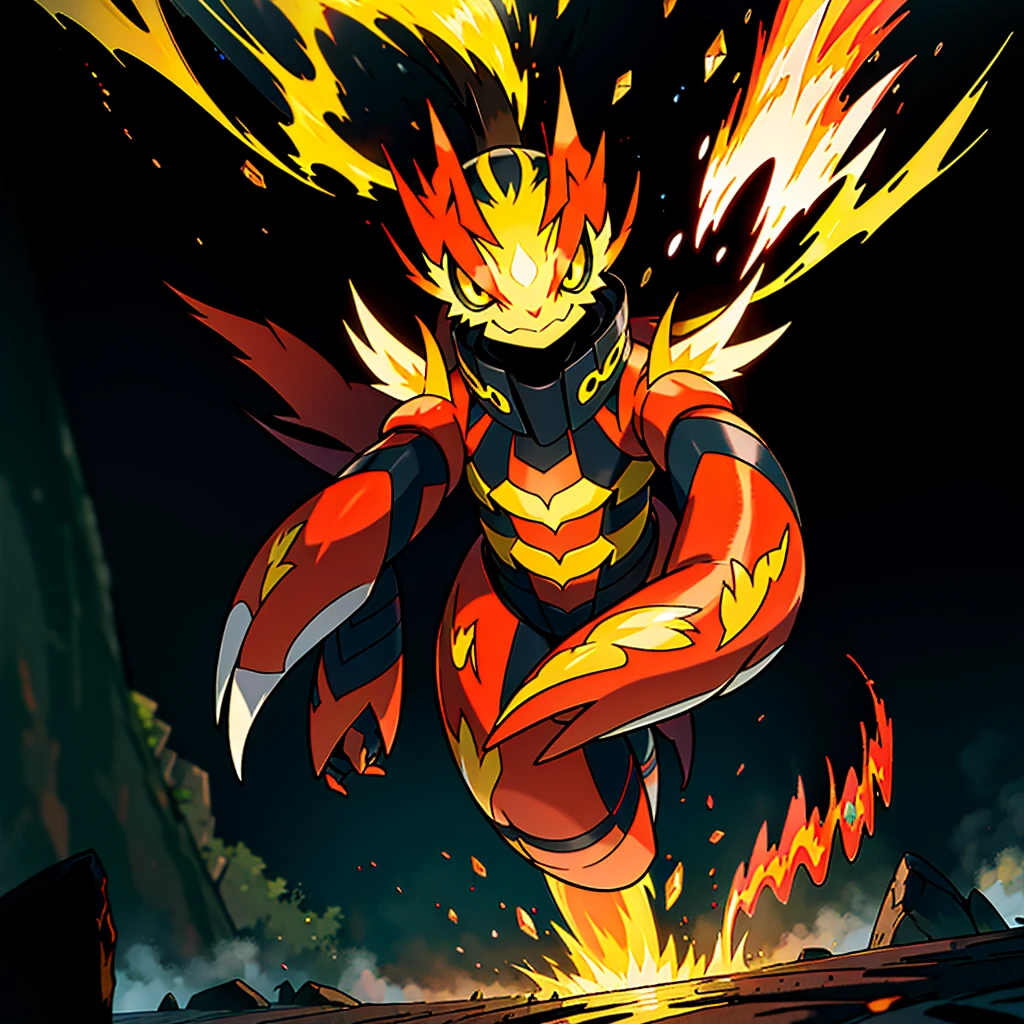 masterpiece, high quality, ultra high resolution, a pokemon style ghost type mixed of a Fire salamander and an Ember spider