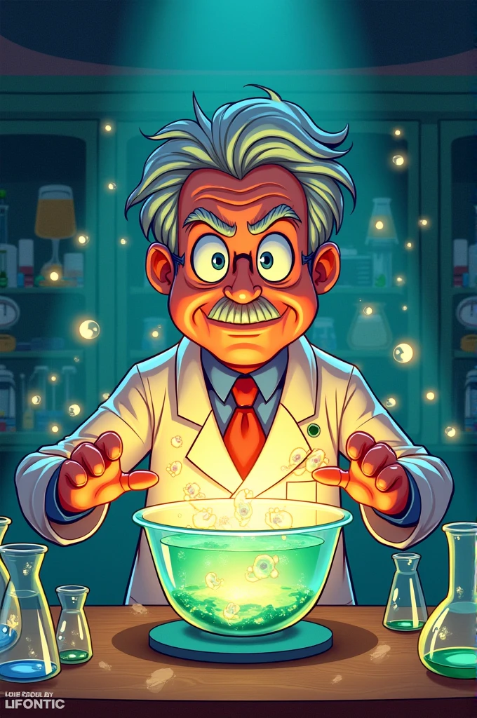 Professor Utonium making powerpuff girls