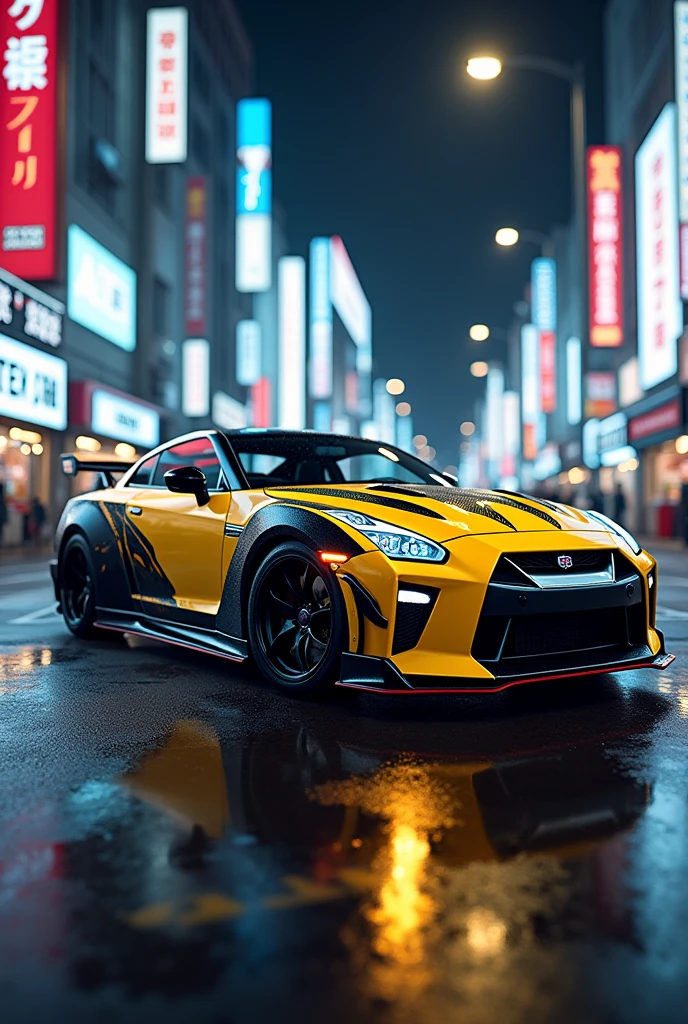 Two black and yellow gtr r35 in japanese
