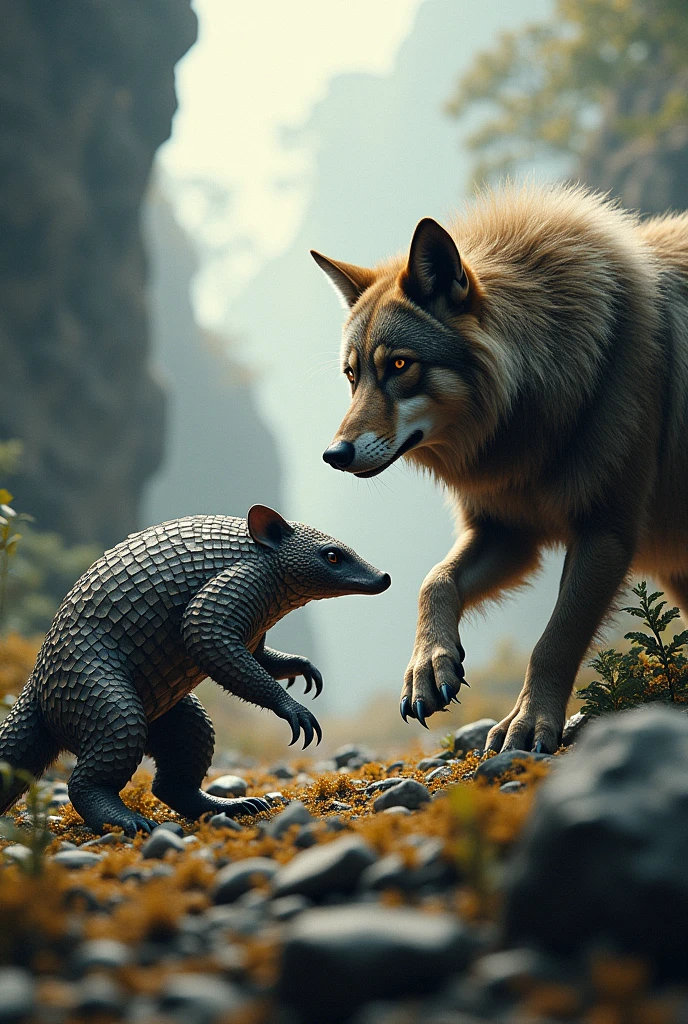 Pangolin and wolf