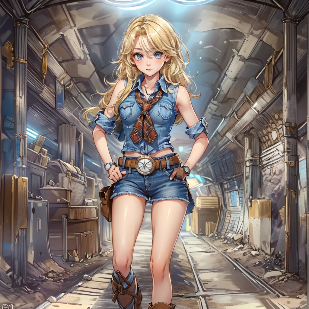 (((1 person:2.0))),(((Cowgirl Costume))),(((Slim Body 1.5))),(((Small Ass))),(((Denim mini skirt))),(((Wearing one belt))),(((He is wearing a sleeveless collared shirt, Plaid, Front tie shirt.))),(((Wear an accurate watch))),(((Sandals))),(((Showing cleavage))),(((Showing your belly button))),(((Exposing your thighs))),(((Small breasts:1.5))),(((Bare arms))),(((Her hair is blonde))),, Beautiful detailed, Very detailed目と顔, 緻密でBeautiful Eyes, Very detailed, High resolution, Highest quality, masterpiece, Very detailed, 8k wallpaper, wonderful, finely, Highest quality, The light shines on your face,(((underground:1.5))),((It&#39;s dark inside)),Beautiful Eyes,(((Blushed:1.2))),(((Shooting from below:1.5))),(((Being drunk:1.2)))
