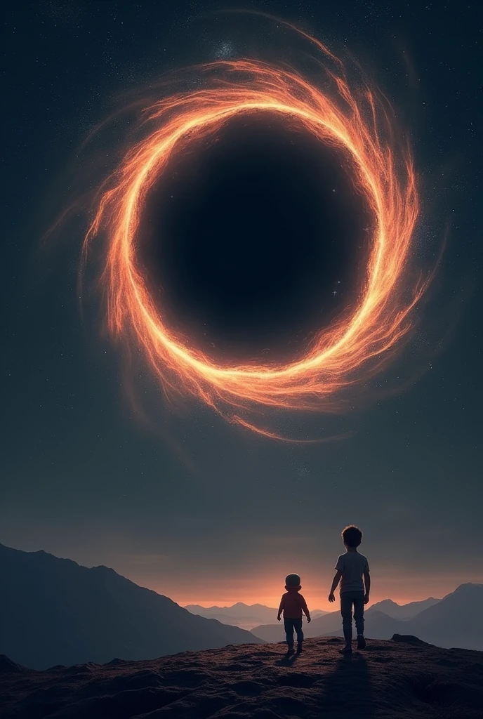 One boy and his bihiend a one black whole and sky is dark