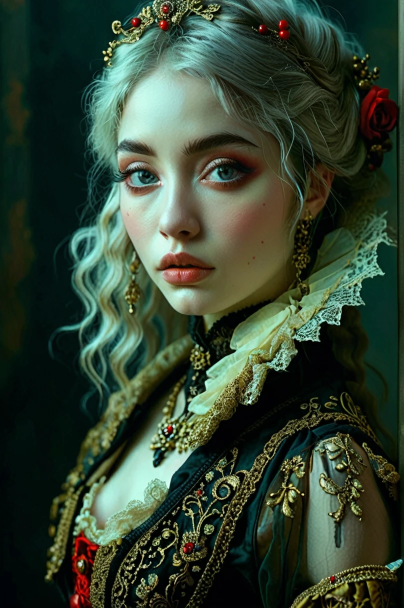 style of Bella Kotak, gothic, brunette, award winning, perfect eyes, detailed skin,Rembrandt Lighting Style,Hyperrealism style,Hyperrealism style,Extremely high-resolution details,photographic,realism pushed to extreme,fine texture,incredibly absurdres,absurdres,masterpiece,Extremely high-resolution details,realism pushed to extreme,