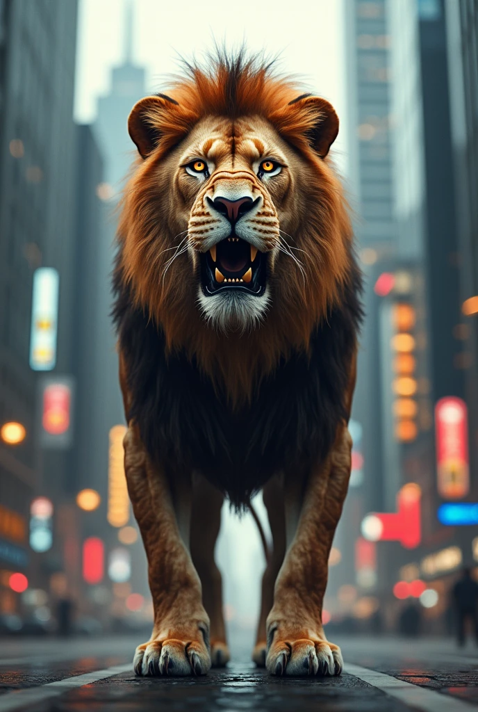 A lion customized on city