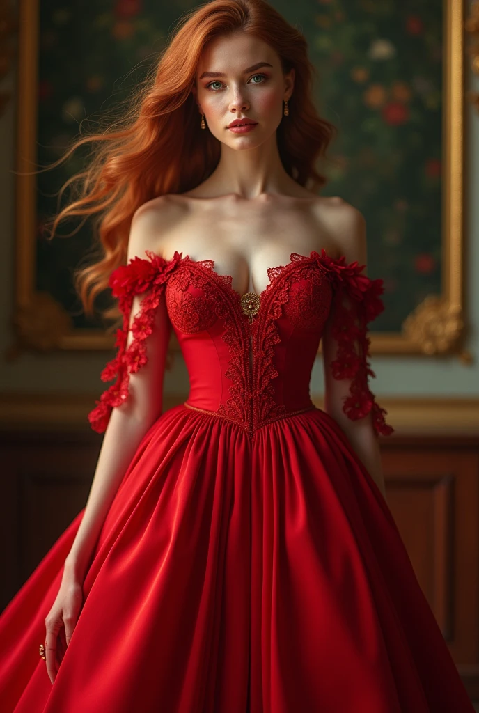 A girl with red dress age 25