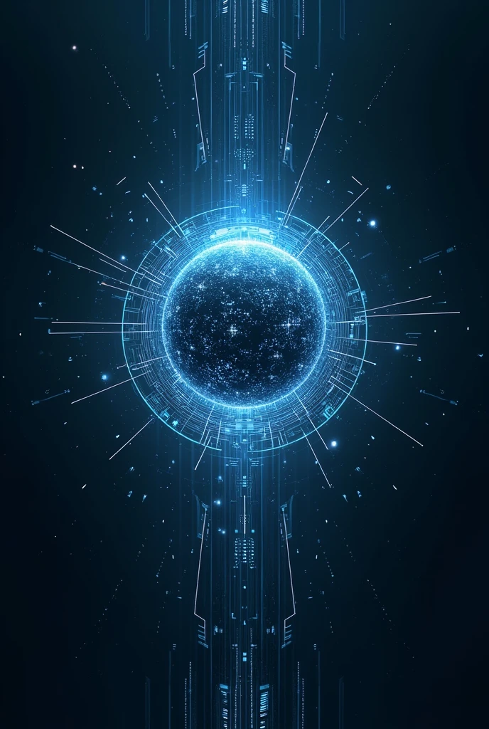 Illustration futuriste d’une entité d’intelligence artificielle avancée, représentée par une sphère flottante luminescente entourée de lignes de code et de données numériques, avec un arrière-plan sombre et des particules brillantes suggérant un environnement cybernétique. L’IA doit avoir un aspect sophistiqué, presque mystique, avec des motifs géométriques complexes et des éléments visuels évoquant la puissance de calcul, la connexité des données et l’évolution technologique. L’ensemble doit dégager un sentiment d’avenir, de puissance et d’omniscience de l’intelligence artificielle. Rendu en 3D, style cyberpunk, haute résolution.”