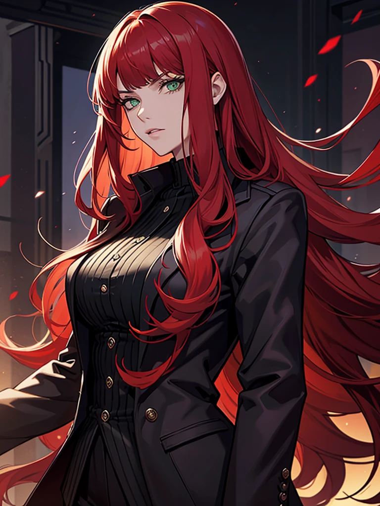 Erza Scarlet is one of the main characters in the series, She doesn't take no for an answer dressed in steampunk-style tailored clothes, Ela tem cabelos vermelhos escarlate e olhos castanhos, Elegante e sexy (melhor qualidade) uma arte para um Jogo de rpg. ((perfect hands))