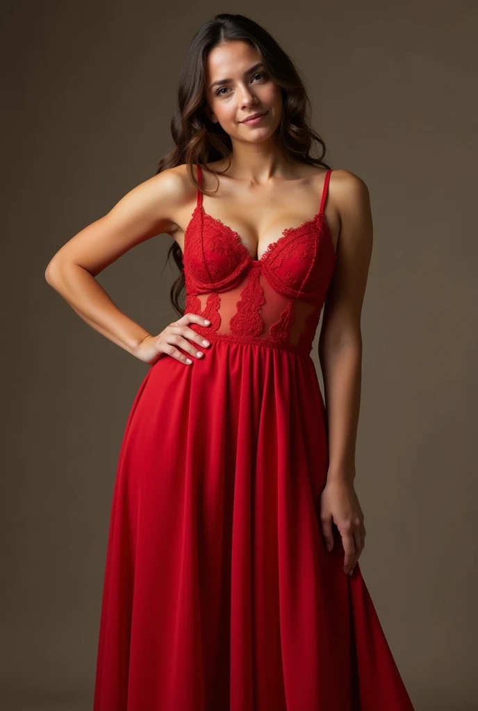 A girl with red dress age 25 now remove bra