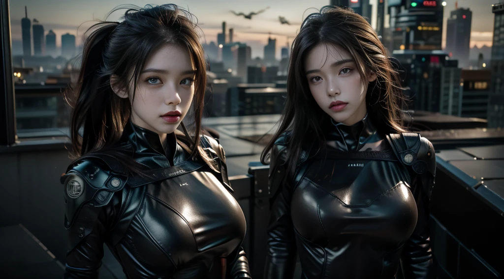 Two women wear a suit、military Stockings Black、Company 、s Office、solo shot、 , Beautiful Sci - Fi Twins, Two beautiful girls very big breasts and big tail bewitching thighs full body and big tail Extremely detailed blue eyes and face,beautiful ultra detailed 4k eyes,Light on the driving face, anime girls, professional,