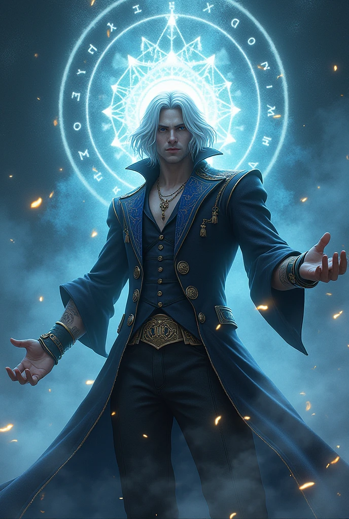 Vergil with medium long hair from devil may cry 5 as God of magic 