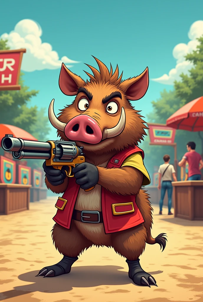 Sanglier toon,3/4 face,vise avec pistolet , concours de tir