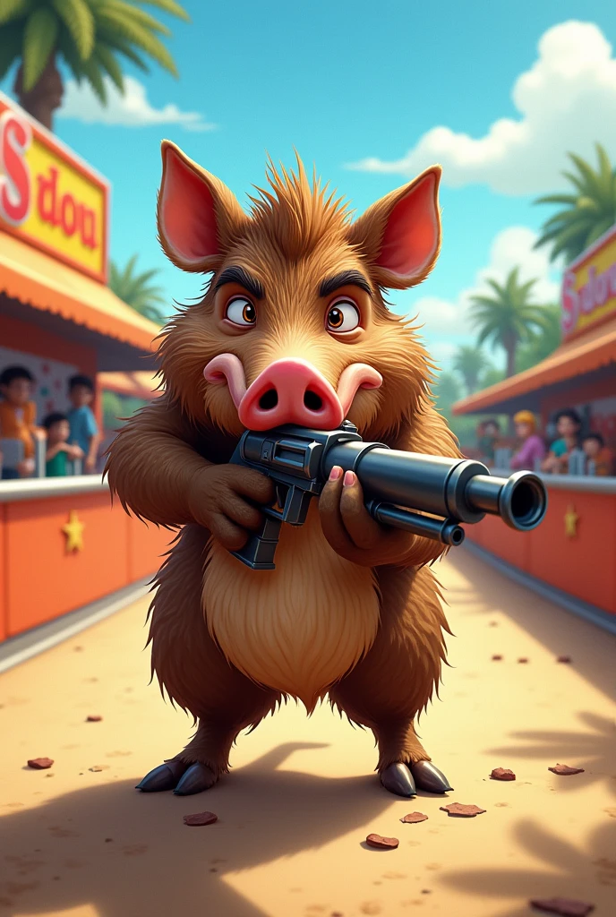 Sanglier toon,3/4 face,vise avec pistolet , concours de tir 