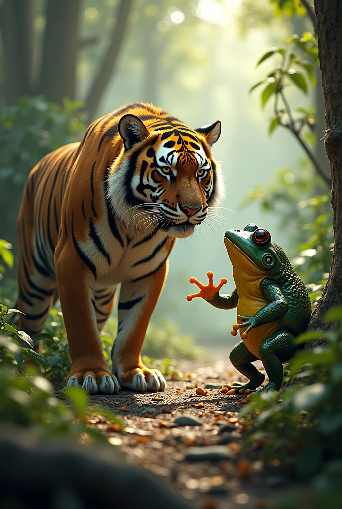 Tiger and big size frog one