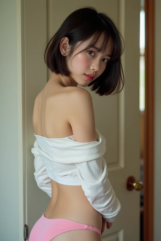 Bob hair Japanese 2 Real selfie Wearing pink underwear Sticking out her butt