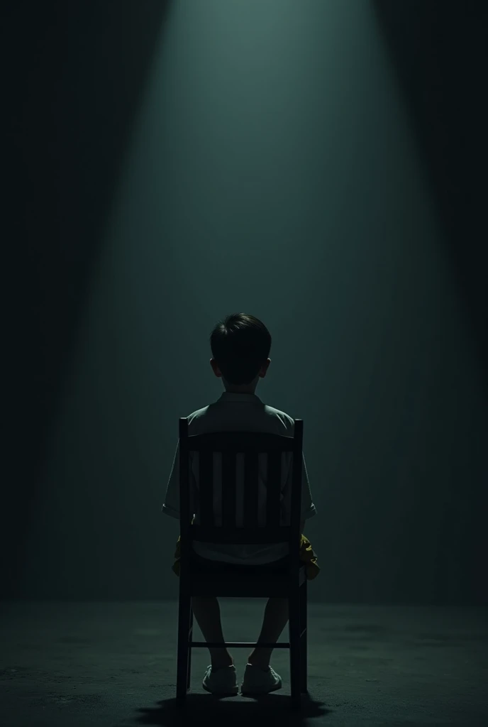 Dark. Background alone boy photo sit in chair