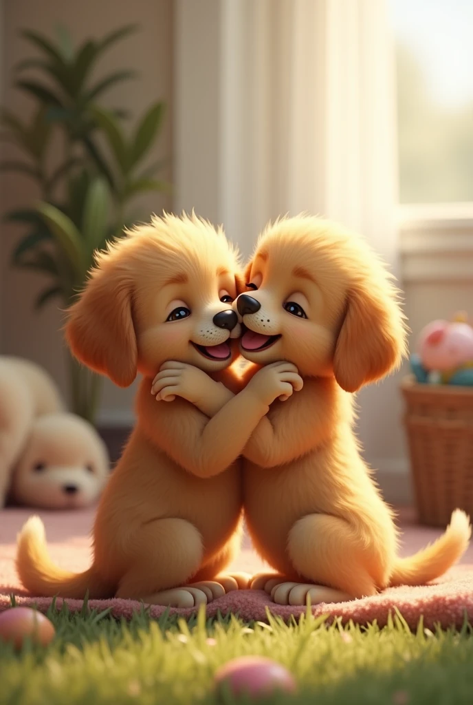 A kitten and a golden retriever pup.