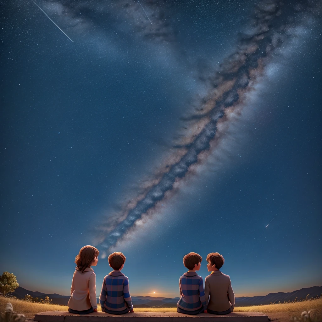 under the sterry sky two lover watching the star and meteor 