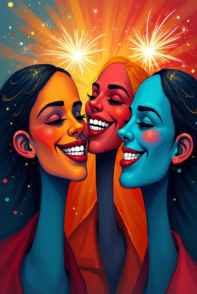 Abstract art of human faces with happimess colourfull vibrant for crackers with background of crackers bursting
